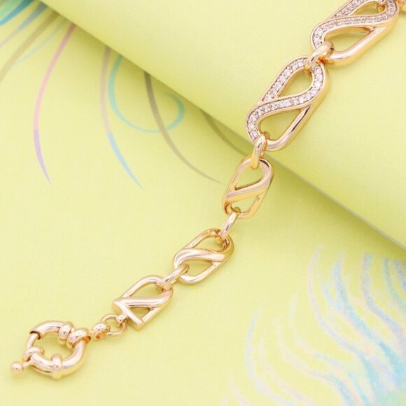 "Elegant Rose Gold Plated Link Bracelet with Sparkling CZ Detailing, XPBL0903 - Picture 2 of 12